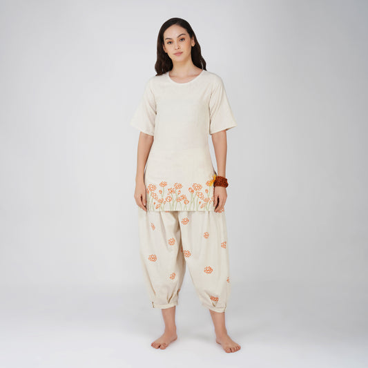 Women Cotton Hand Block Printed Yoga Pants and Yoga Top Set -Chakra