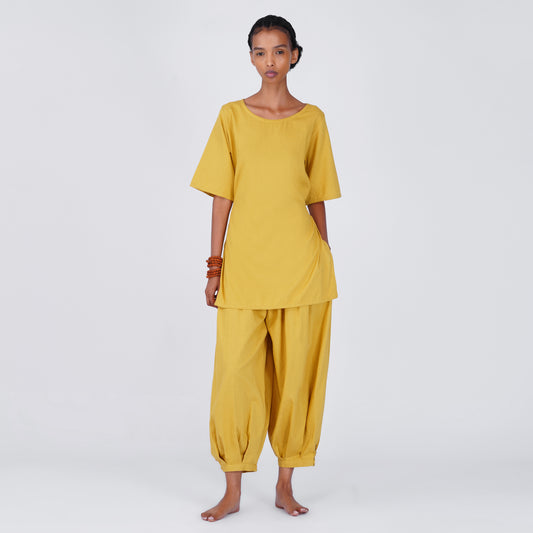 Women Cotton Yoga Pants and Yoga Top Set Yellow -Chakra