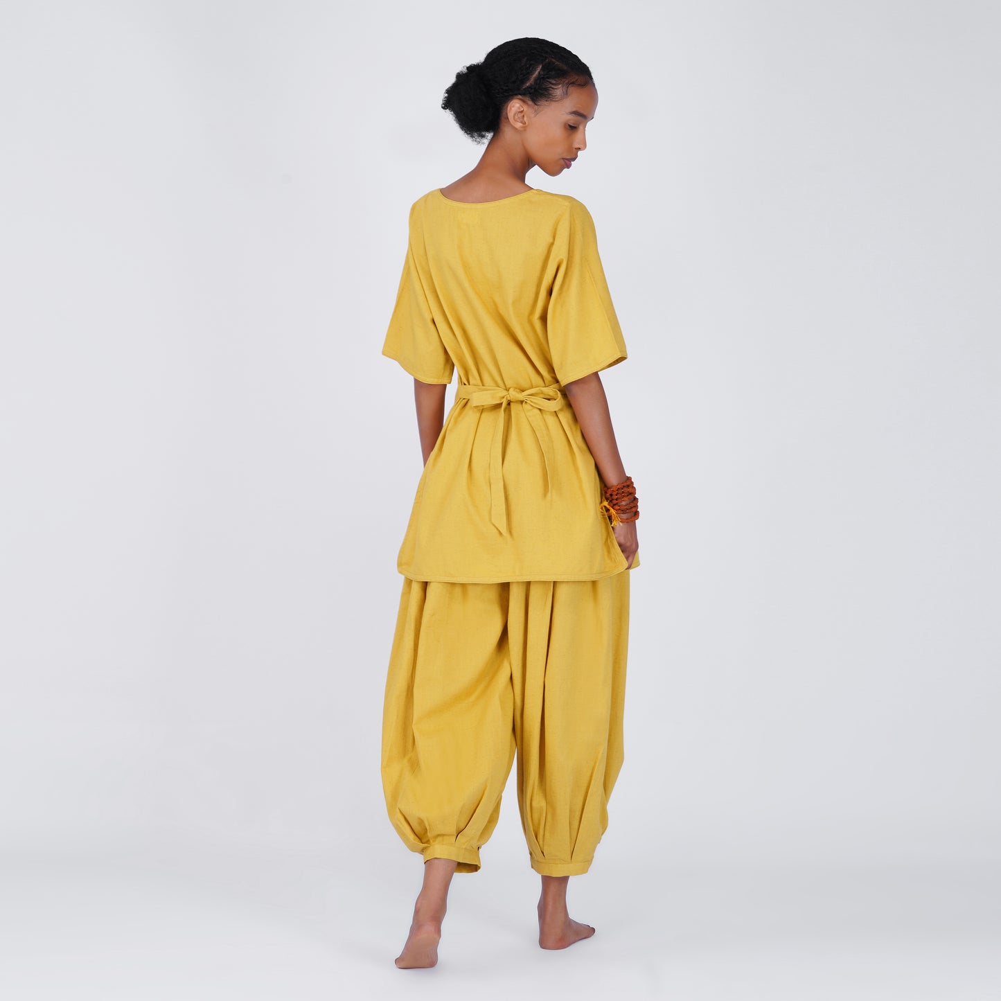 Women Cotton Yoga Pants and Yoga Top Set Yellow -Chakra