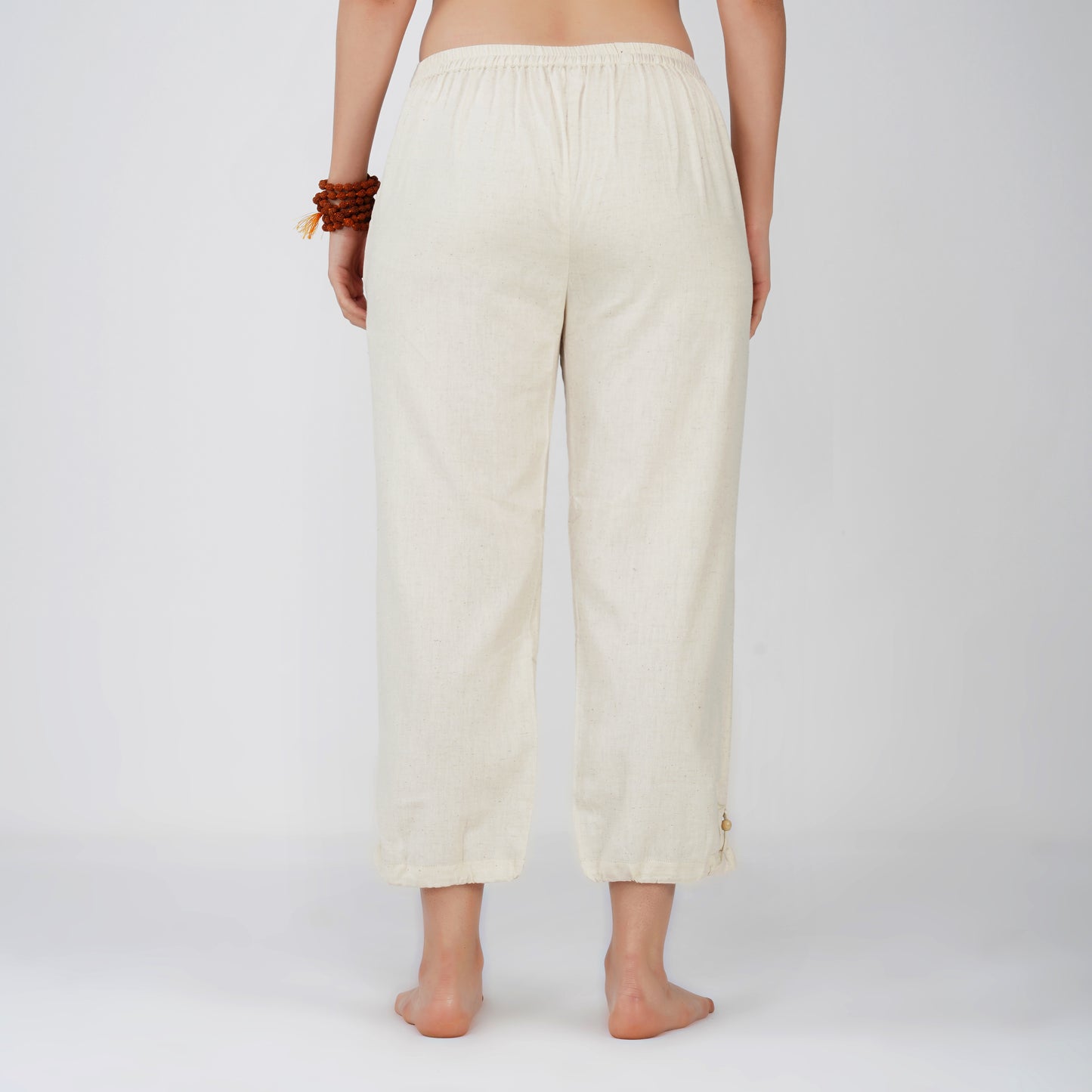 Women Cotton Yoga Pants with string pull -White -Ananda