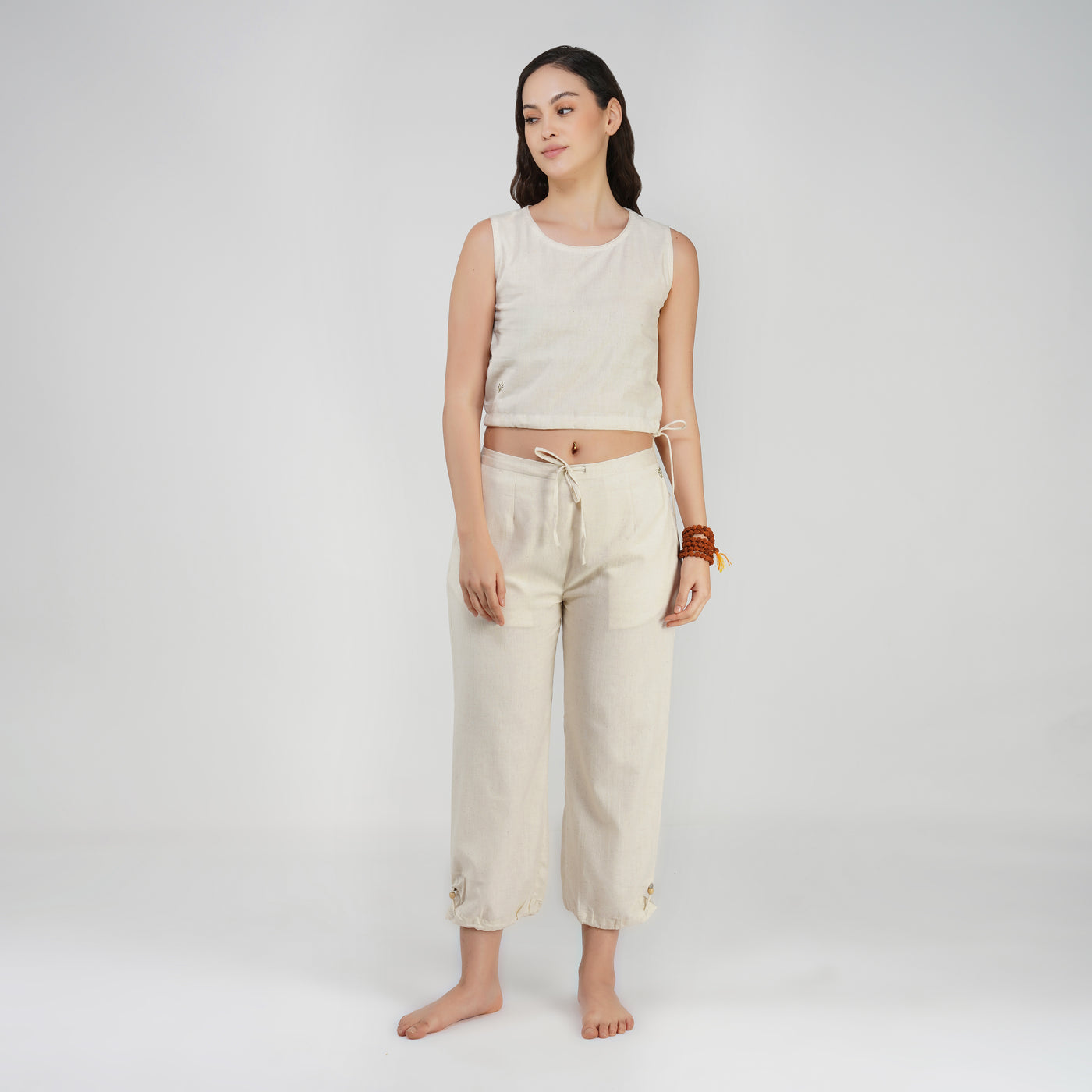 Women Cotton Yoga Pants and Yoga Top Set White -Ananda — view 1