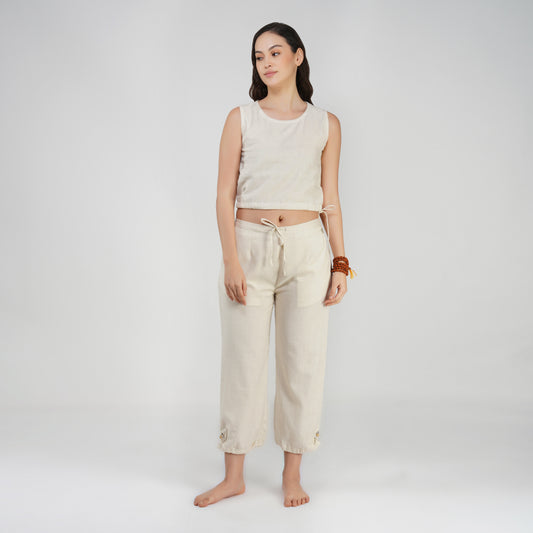 Women Cotton Yoga Pants and Yoga Top Set White -Ananda