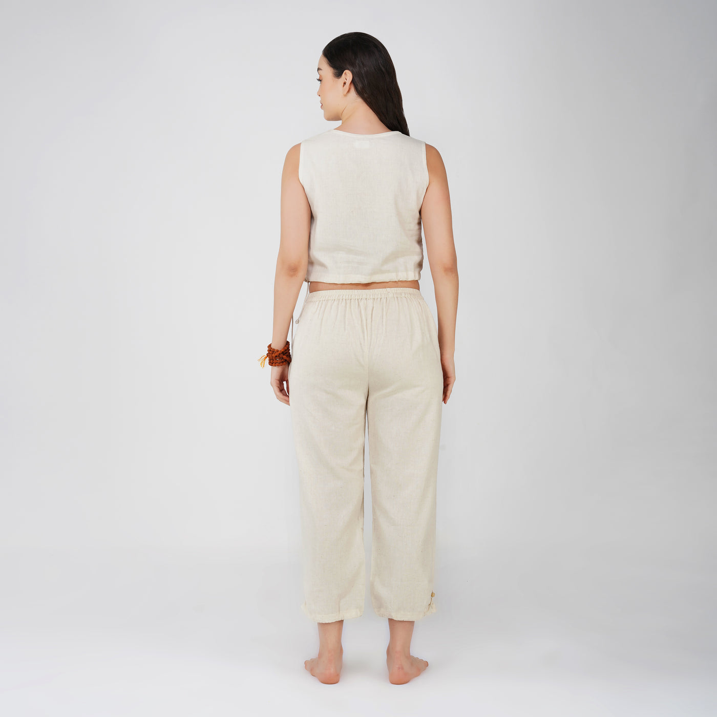 Women Cotton Yoga Pants and Yoga Top Set White -Ananda — view 2