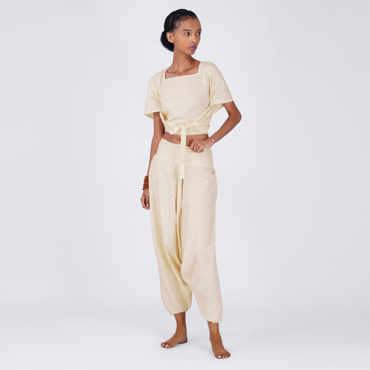 Women Zero Waste Cotton Yoga Pants and Yoga Top Set White -Shwet