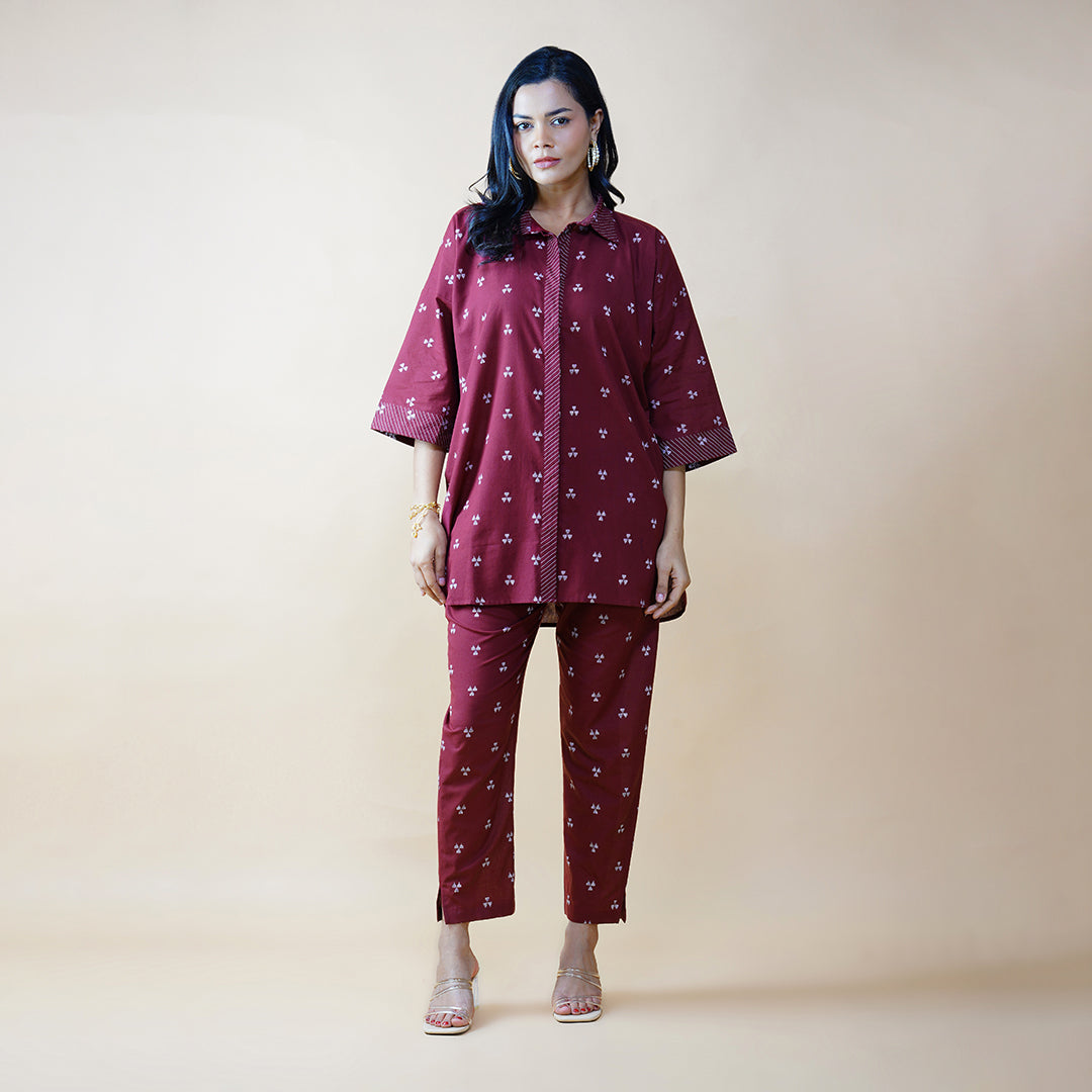 Plum Oversized Shirt with Straight Pants (Set of 2)