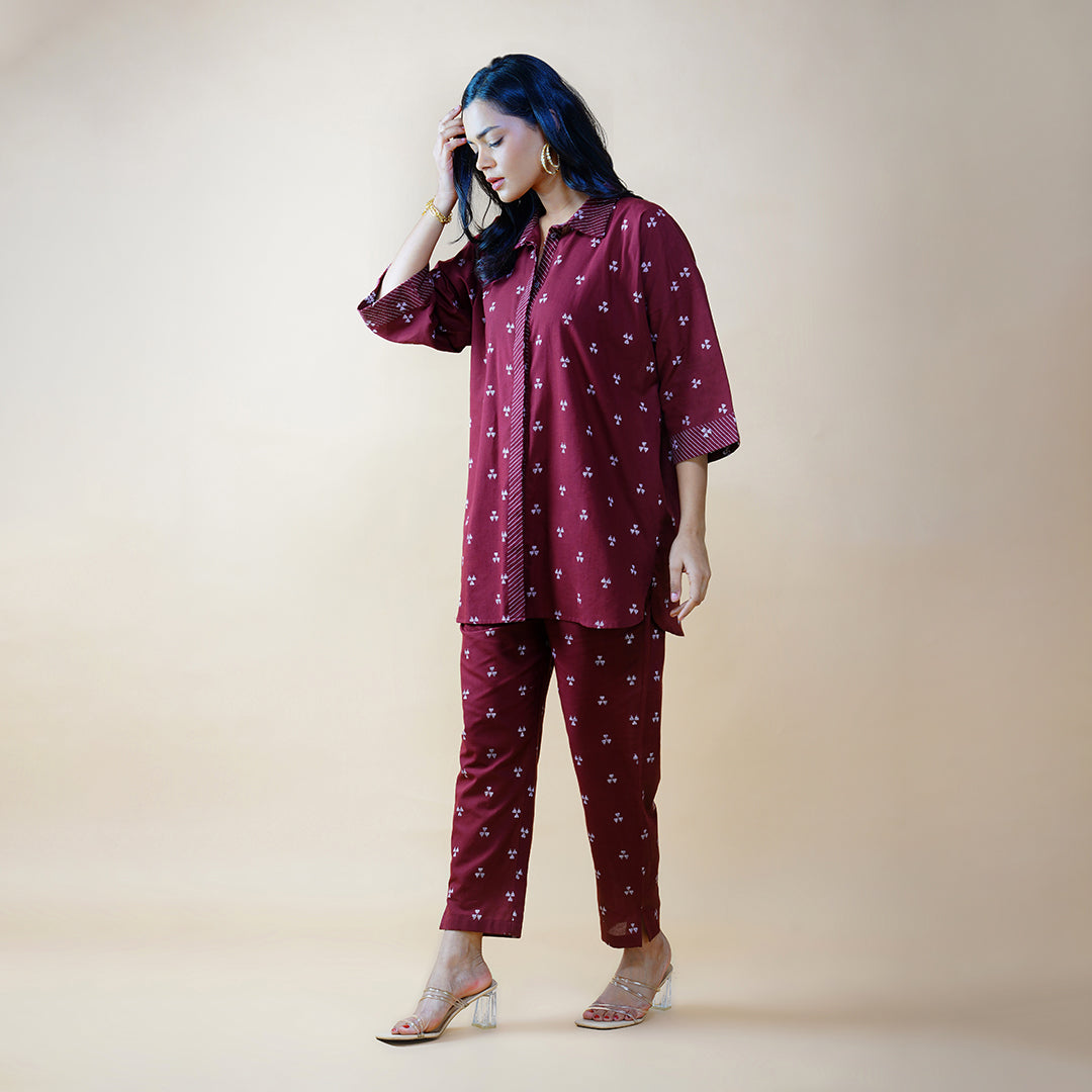 Plum Oversized Shirt with Straight Pants (Set of 2)