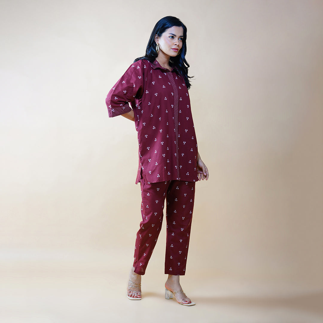 Plum Oversized Shirt with Straight Pants (Set of 2)