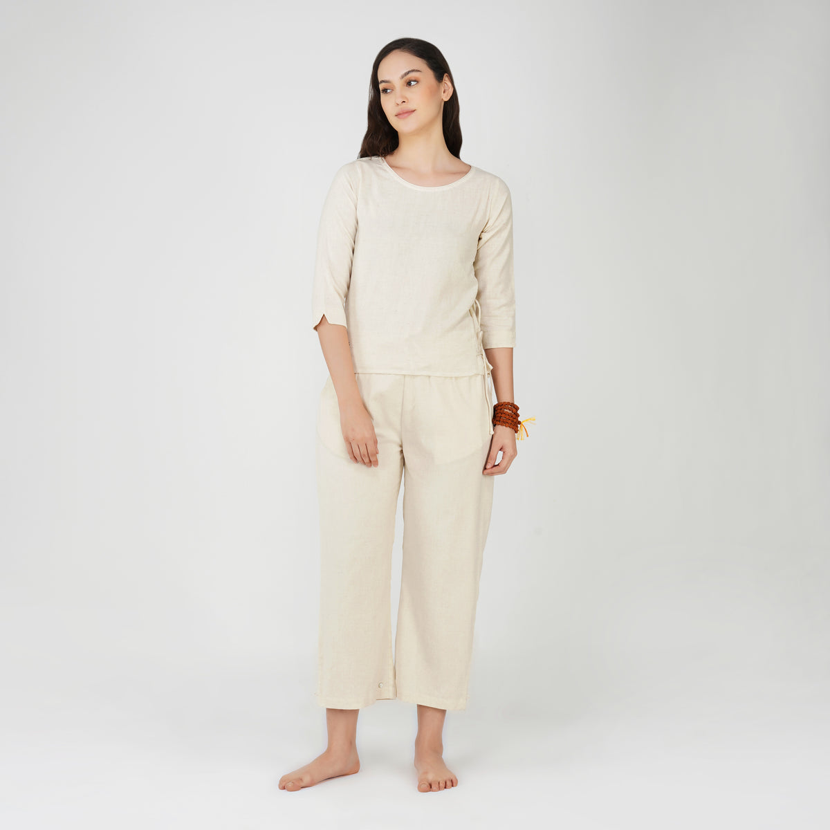 Women Cotton Yoga Pants and Yoga Top Set White -Chandra — view 1