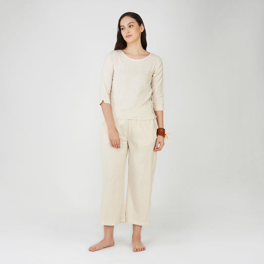 Women Cotton Yoga Pants and Yoga Top Set White -Chandra