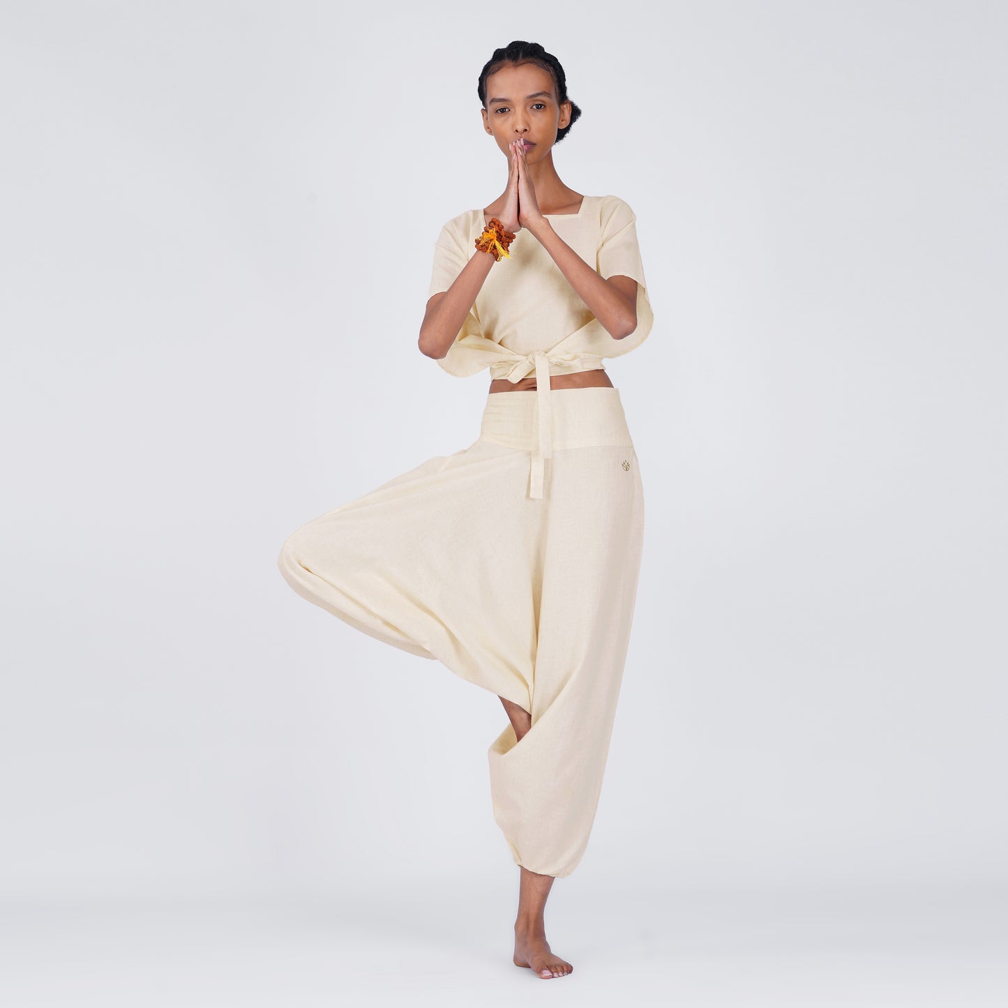 Women Zero Waste Cotton Yoga Pants and Yoga Top Set White -Shwet