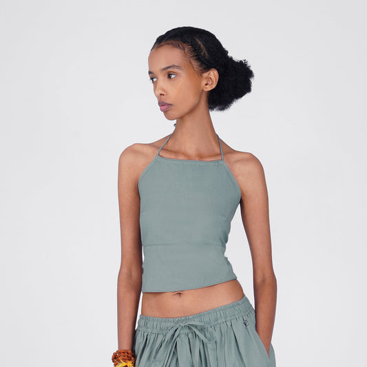 Women Cotton Yoga Crop Top Grey -Akasha
