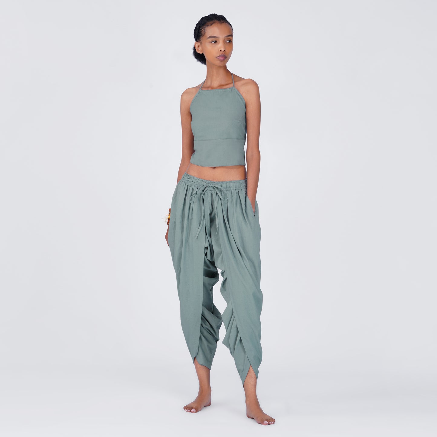 Women Cotton Yoga Pants and Yoga Top Set Grey -Akasha