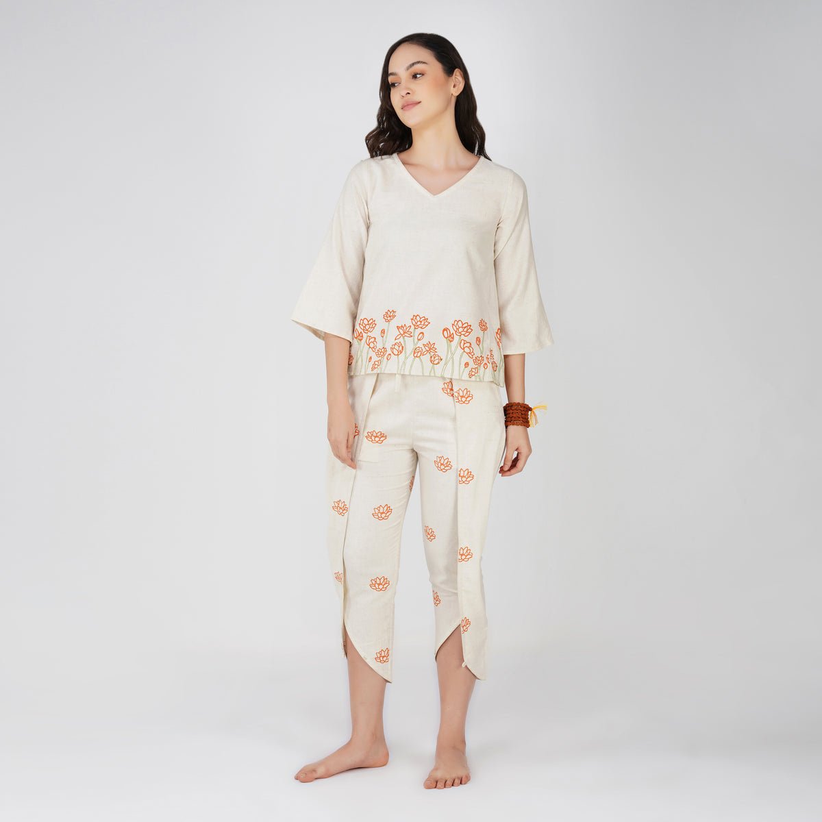 Women Cotton Hand Block Printed Yoga Pants and Yoga Top Set -Surya — view 1