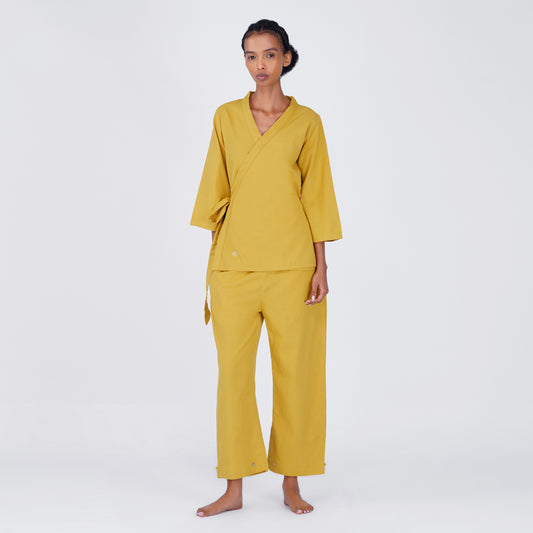 Women Cotton Yoga Pants and Yoga Top Set Yellow -Dharma