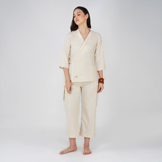 Women Cotton Yoga Pants and Yoga Top Set White -Dharma