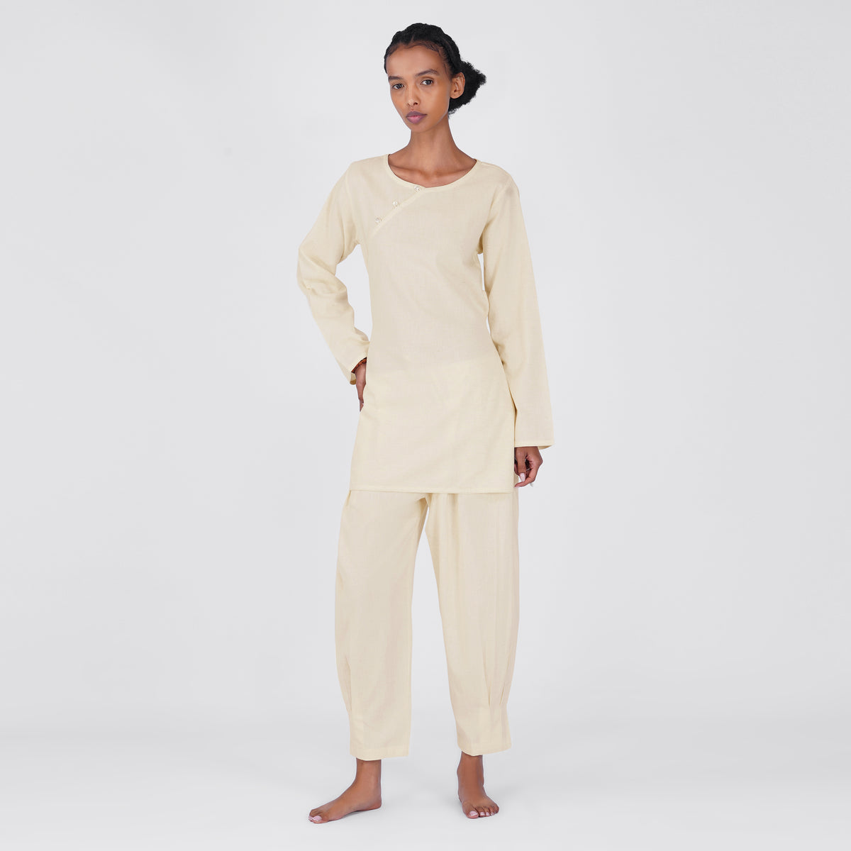 Women Cotton Yoga Pants and Yoga Top White -Tara — view 1