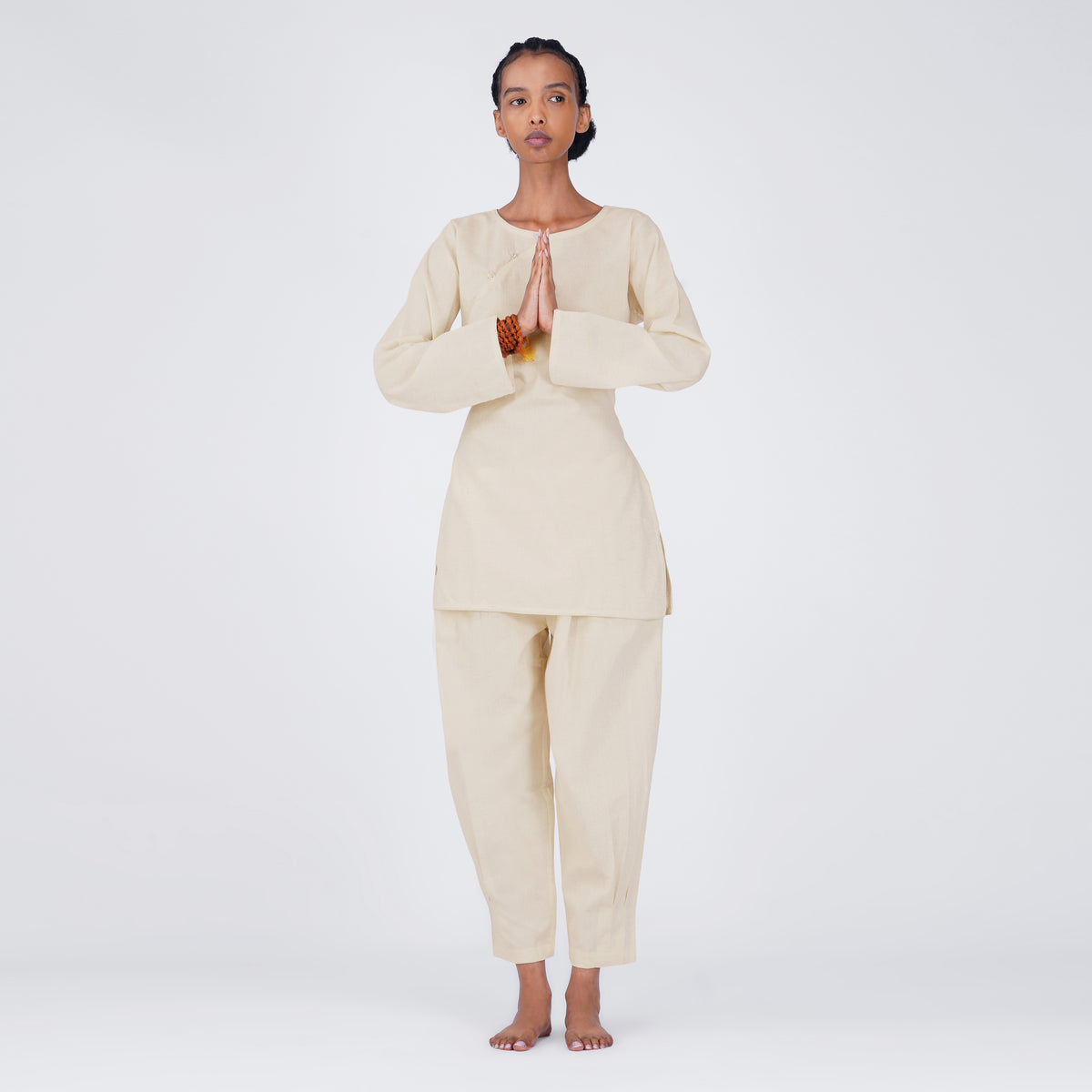 Women Cotton Yoga Pants and Yoga Top White -Tara — view 3