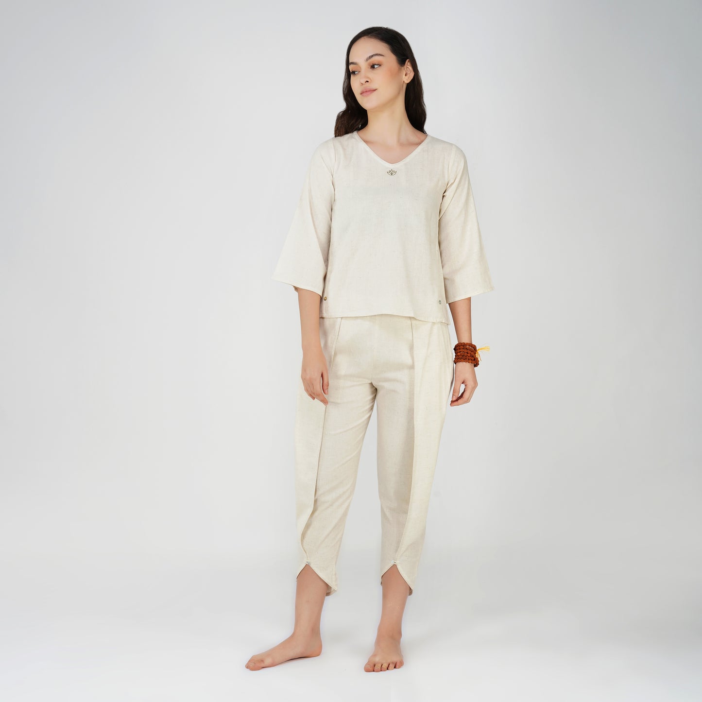 Women Cotton Yoga Pants and Yoga Top Set White -Surya