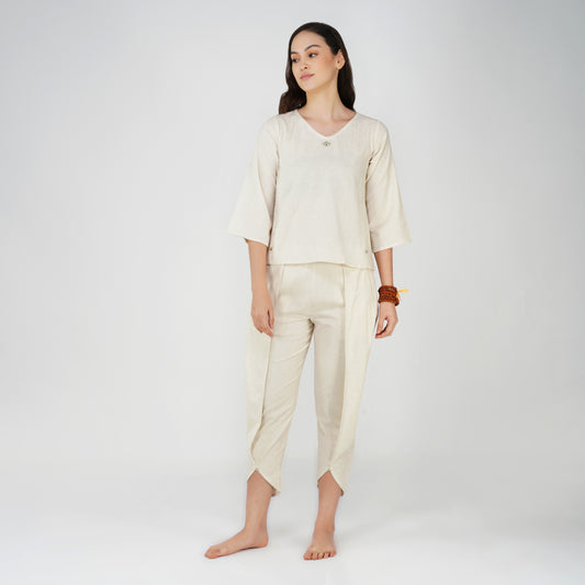 Women Cotton Yoga Pants and Yoga Top Set White -Surya