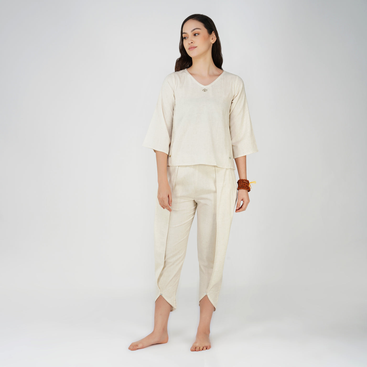 Women Cotton Yoga Pants and Yoga Top Set White -Surya — view 1