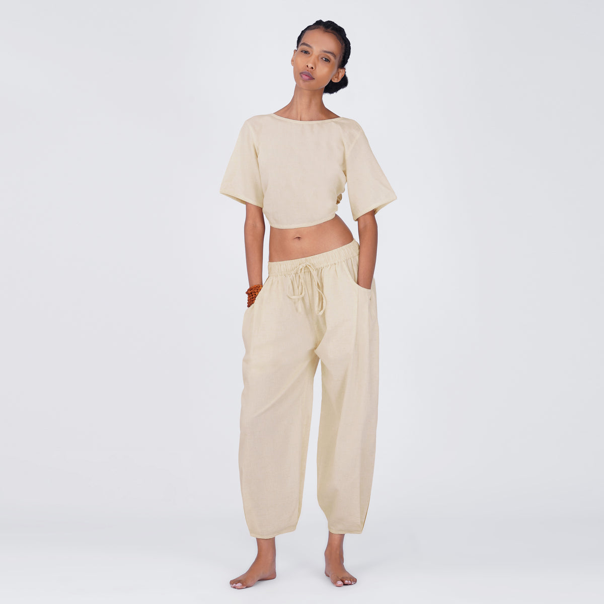Women Cotton Yoga Pants and Yoga Top White -Soma — view 1