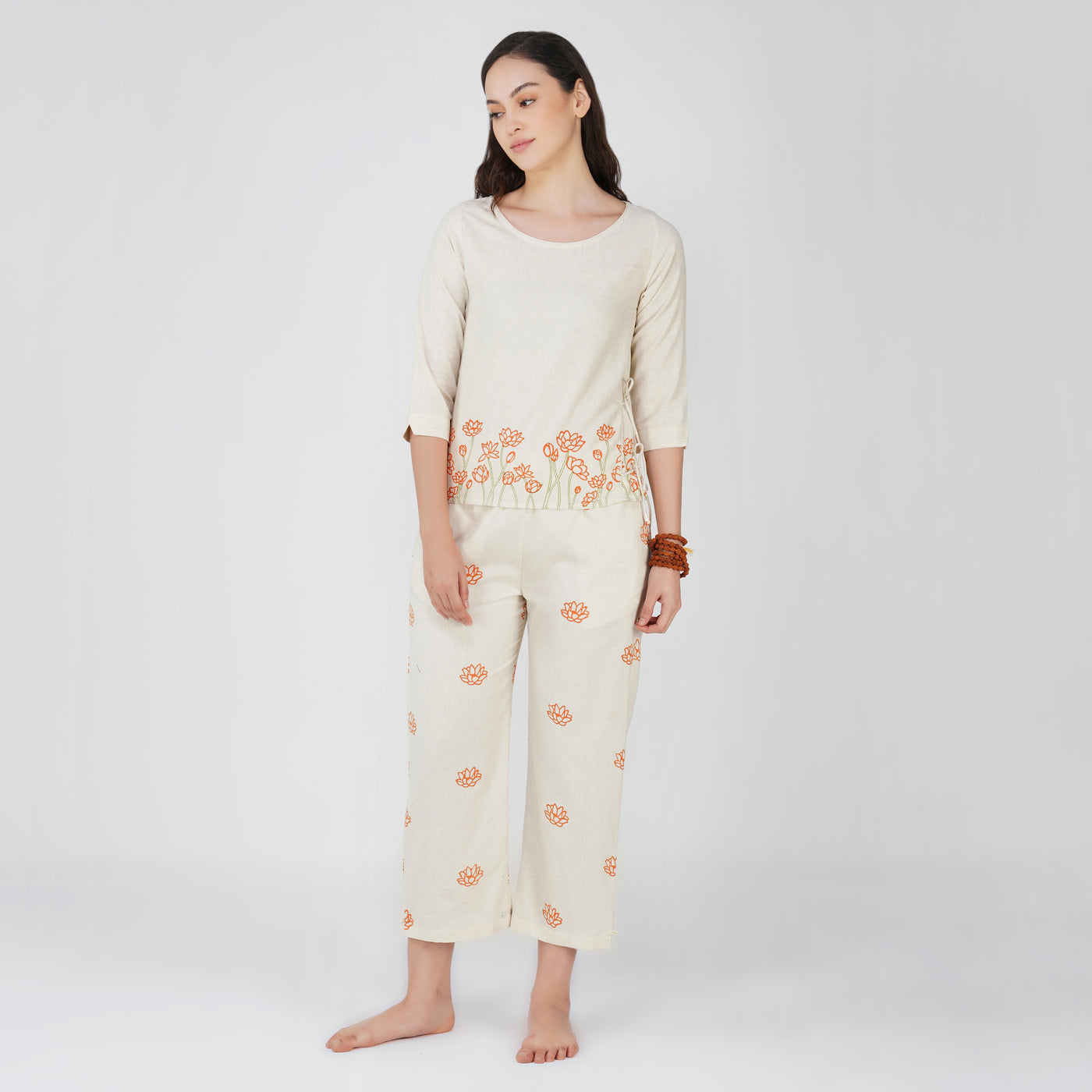 Women Cotton Hand Block Printed Yoga Top and Yoga Pants Set -Chandra — view 1