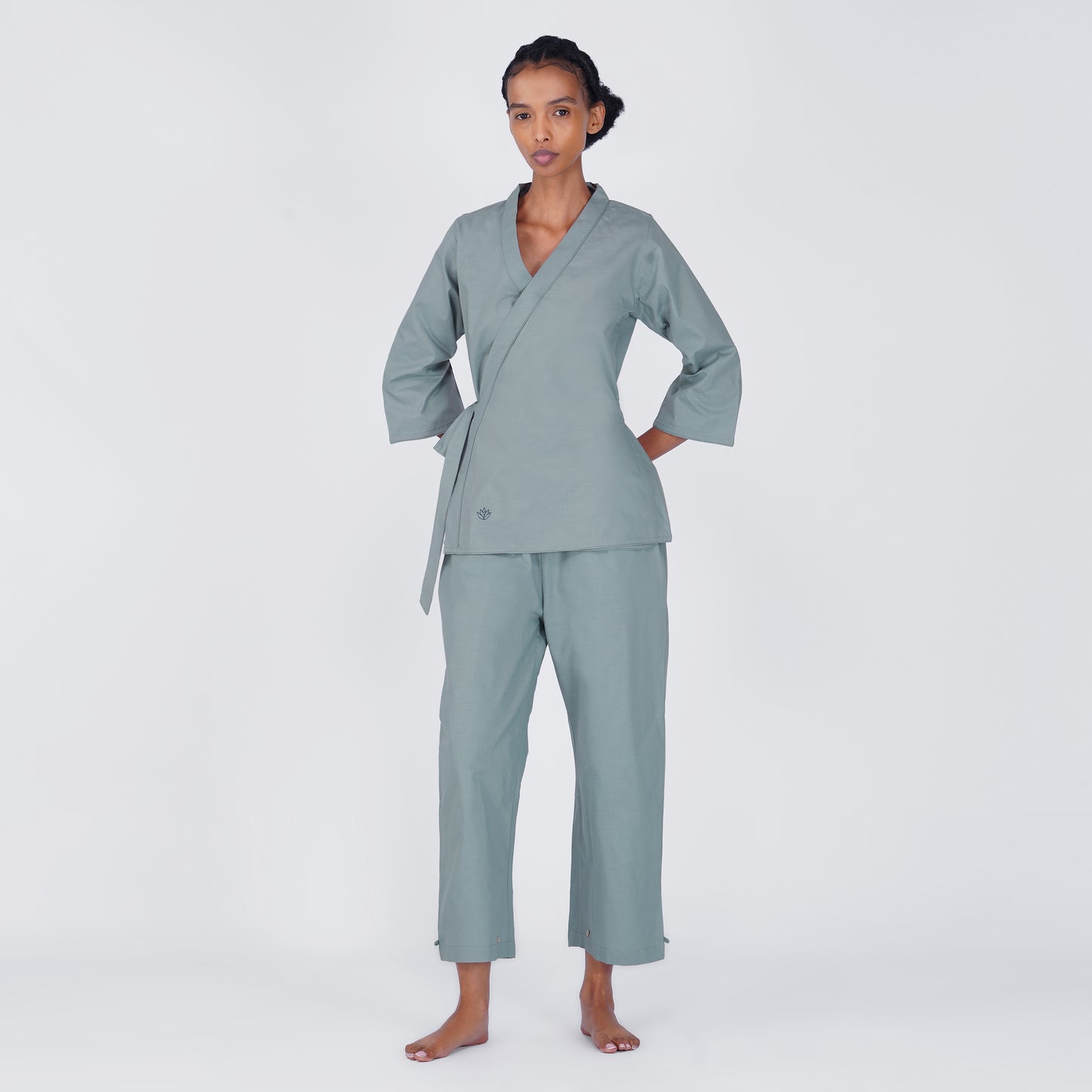 Women Cotton Yoga Pants and Yoga Top Set Grey -Dharma