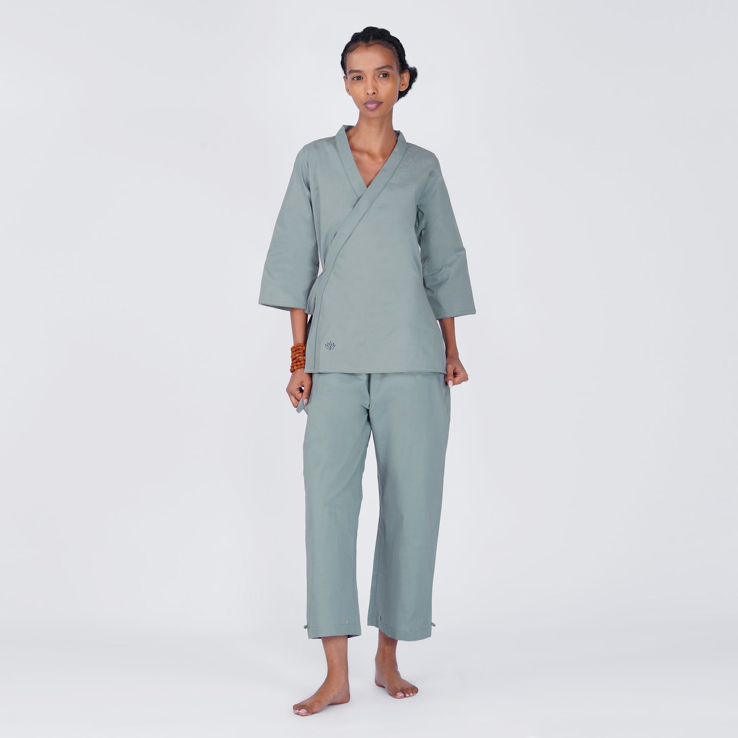 Women Cotton Yoga Pants and Yoga Top Set Grey -Dharma