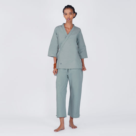 Women Cotton Yoga Pants and Yoga Top Set Grey -Dharma