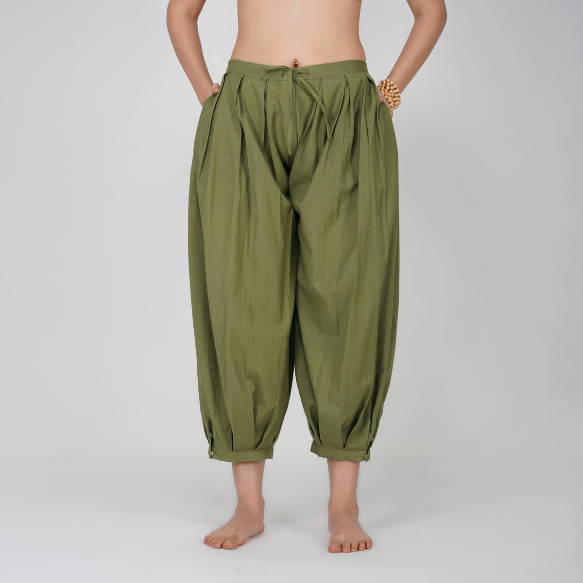 Women Cotton Yoga Pants Green -Chakra — view 1
