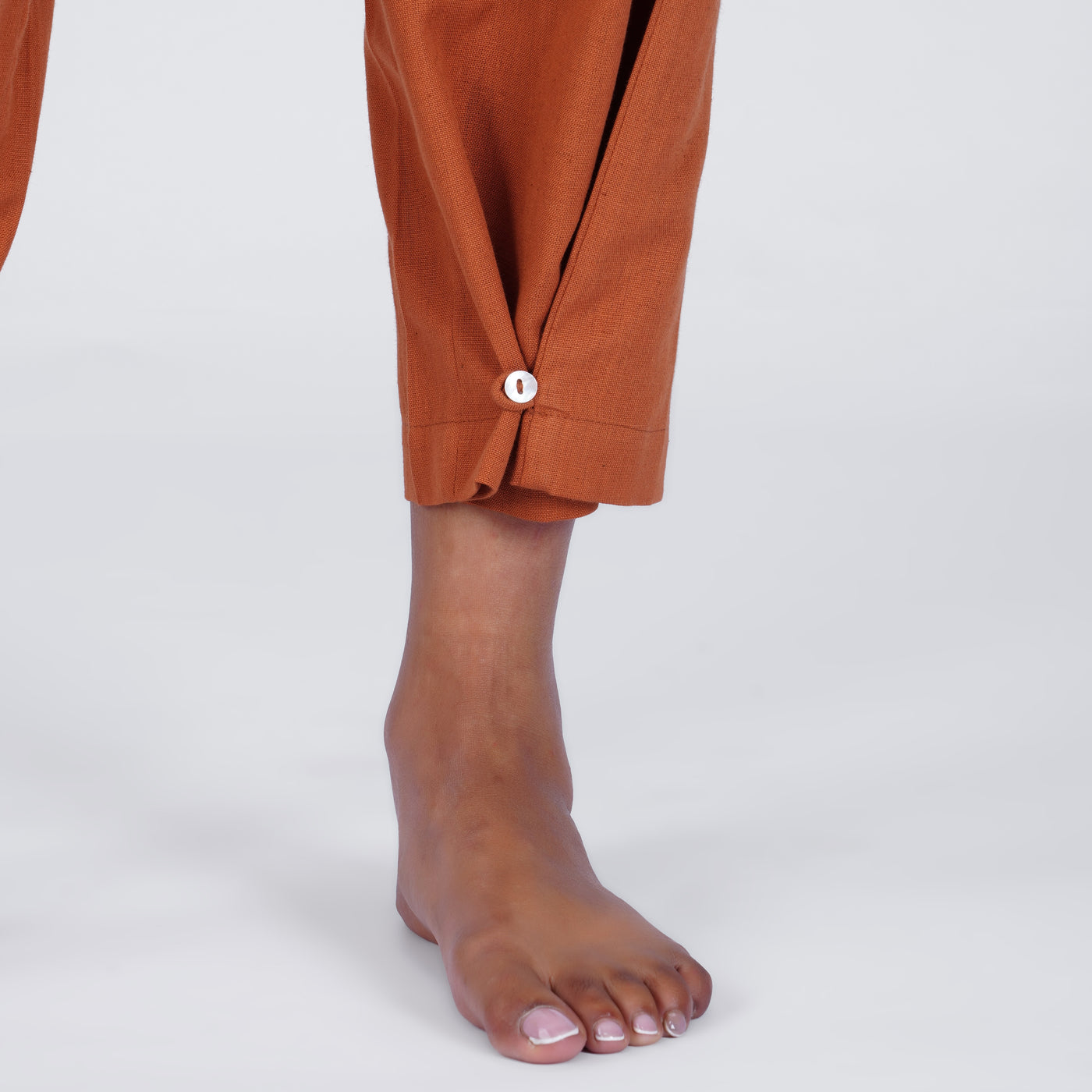 Sthira Yoga Set of 2 (Top & Pants) 100% Cotton Sleeveless Long Top with Side Ties Mid waist Straight Pants with button to cinch at ankle for Comfortable Fit in Sienna — view 6