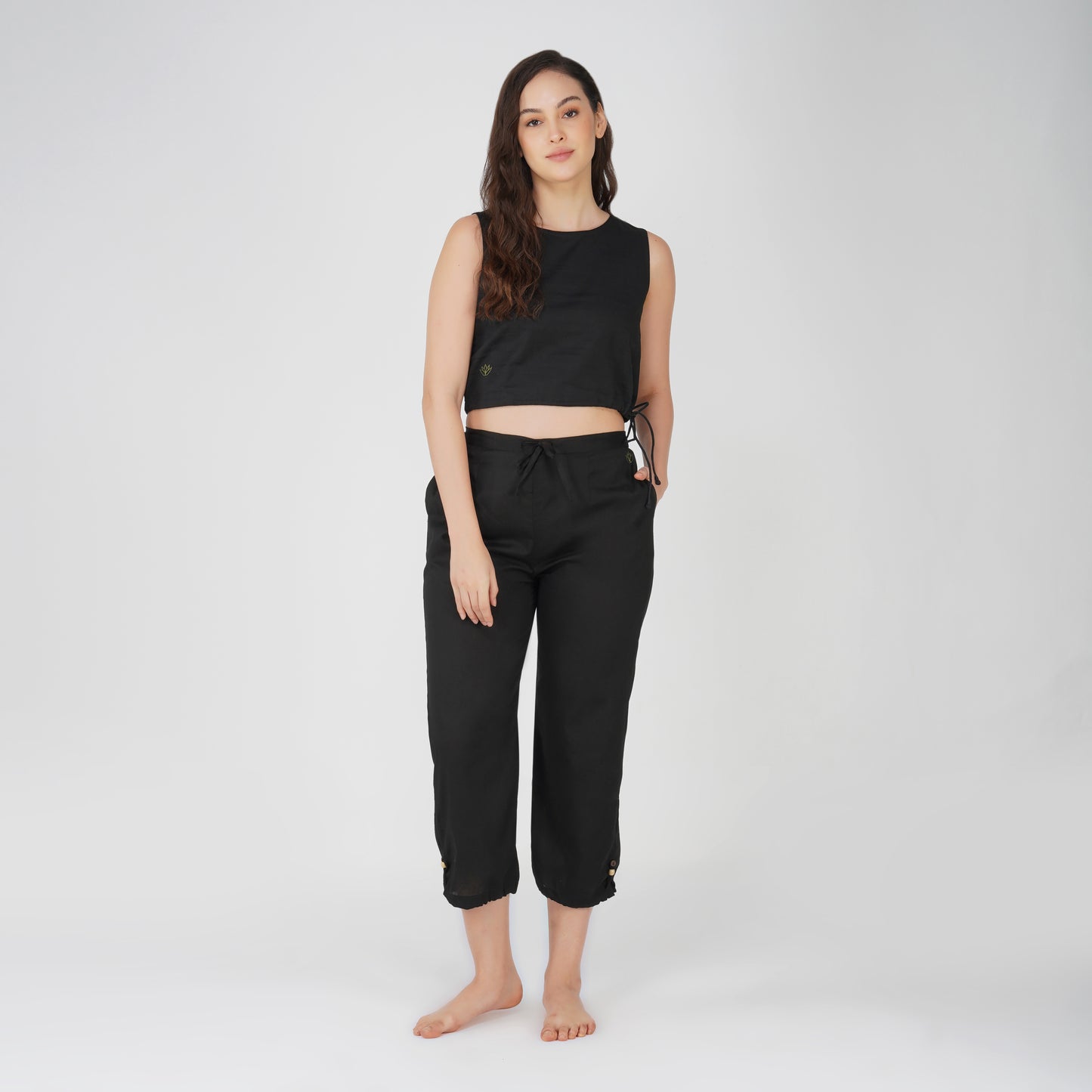 Women Cotton Yoga Pants and Yoga Top Set Black -Ananda
