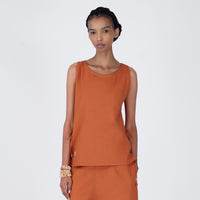 Sthira Yoga Top 100% Cotton Sleeveless Long Top with Side Ties for Comfortable Fit - Sienna