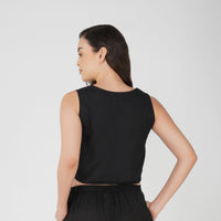Women Cotton Yoga Crop Top Black -Ananda