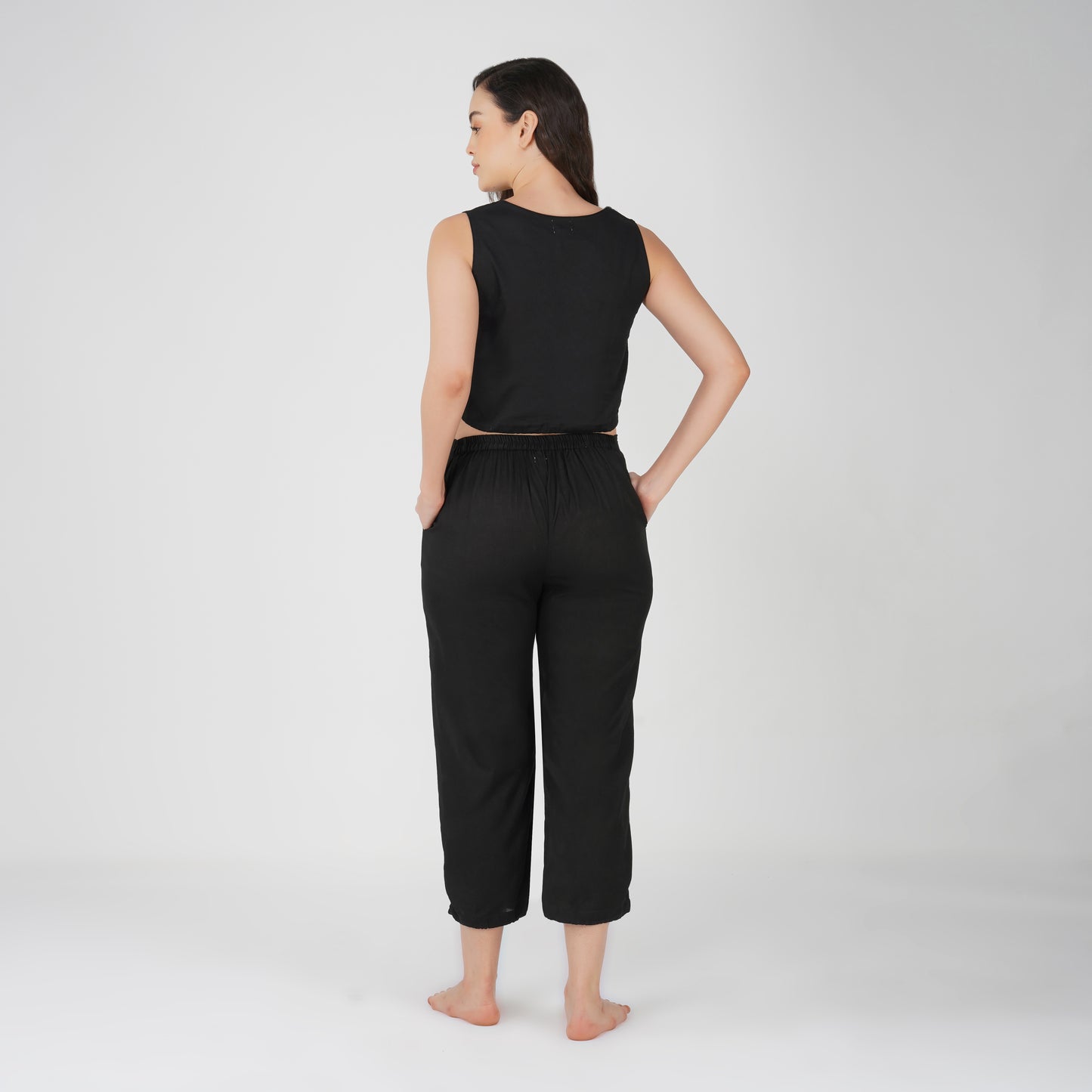Women Cotton Yoga Pants and Yoga Top Set Black -Ananda