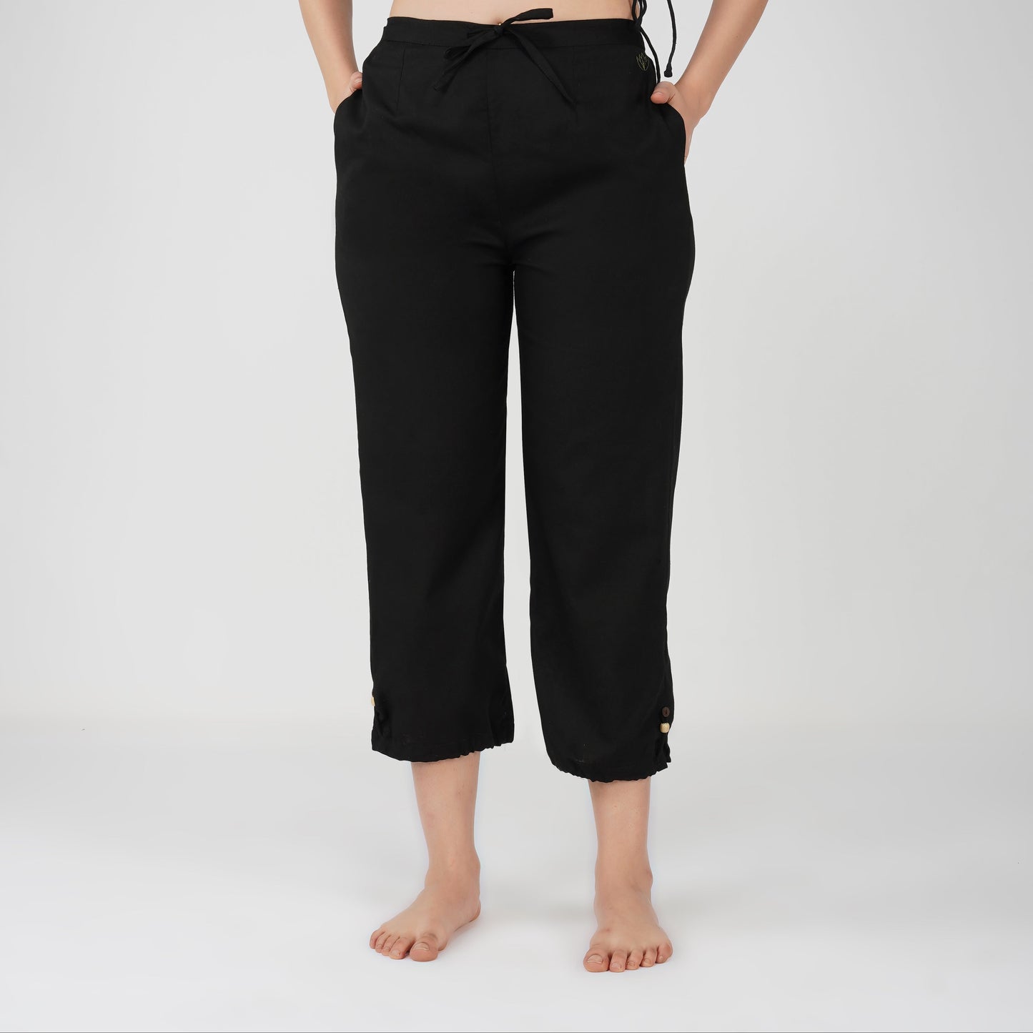 Women Cotton Yoga Pants Black -Ananda