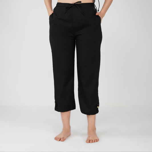 Women Cotton Yoga Pants Black -Ananda
