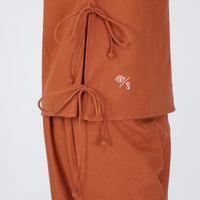 Sthira Yoga Set of 2 (Top & Pants) 100% Cotton Sleeveless Long Top with Side Ties Mid waist Straight Pants with button to cinch at ankle for Comfortable Fit in Sienna