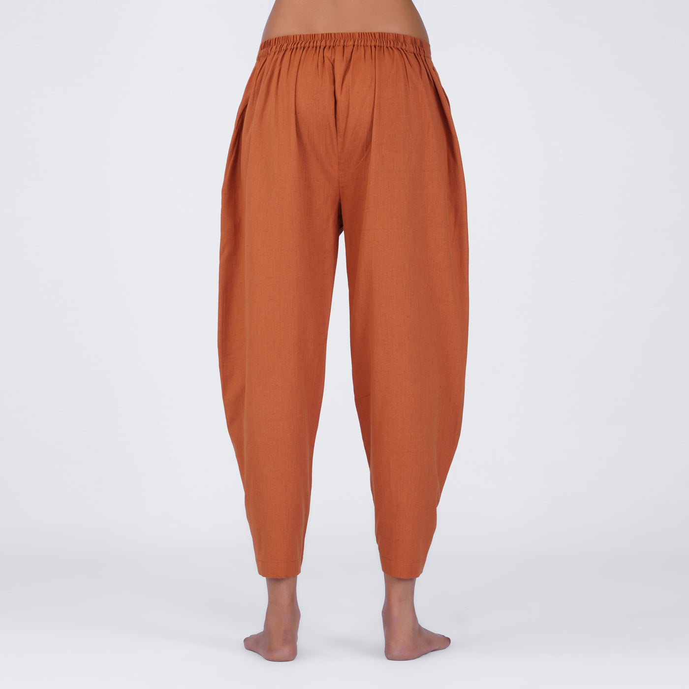 Sthira Yoga Set of 2 (Top & Pants) 100% Cotton Sleeveless Long Top with Side Ties Mid waist Straight Pants with button to cinch at ankle for Comfortable Fit in Sienna — view 4