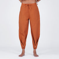 Sthira Yoga Set of 2 (Top & Pants) 100% Cotton Sleeveless Long Top with Side Ties Mid waist Straight Pants with button to cinch at ankle for Comfortable Fit in Sienna