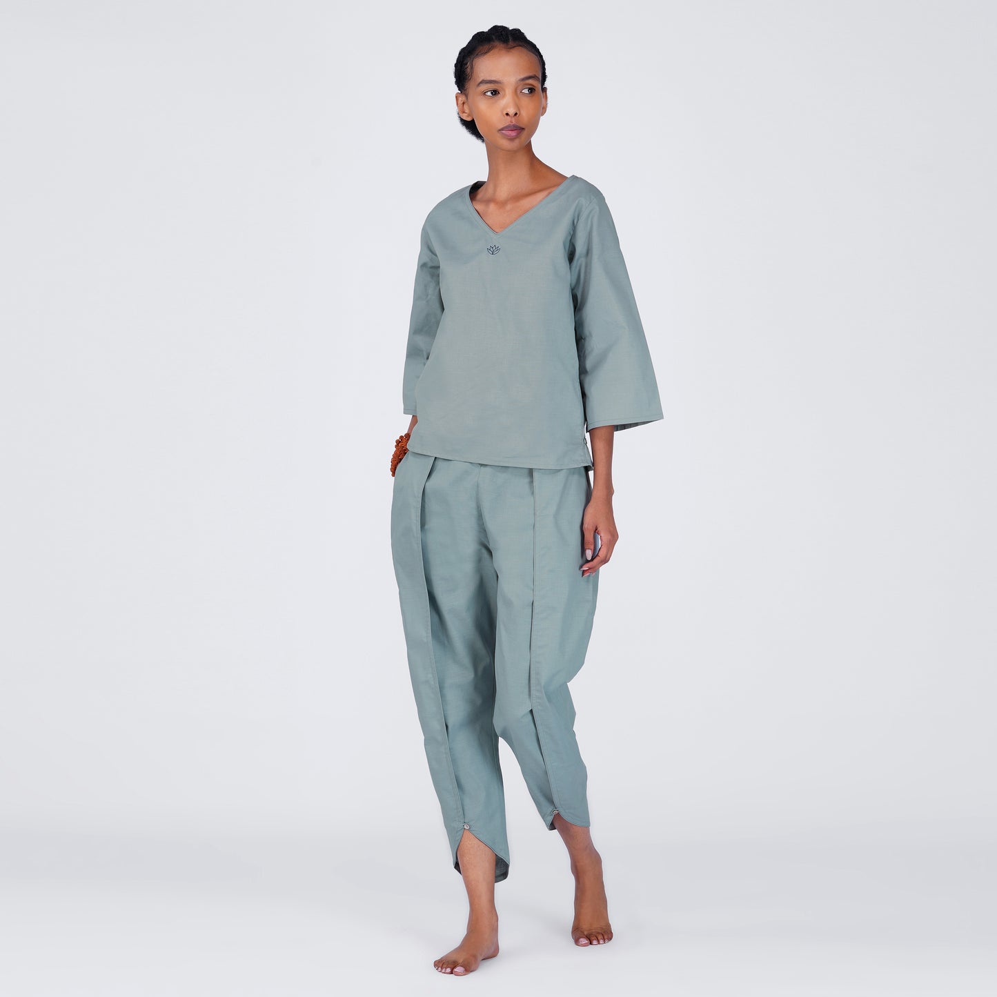Women Cotton Yoga Pants and Yoga Top Set Grey -Surya