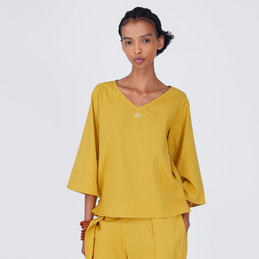 Women Cotton Yoga Top Women Yellow -Surya