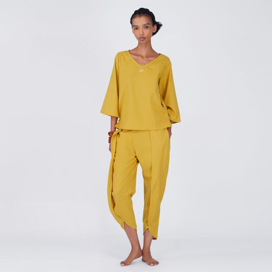 Women Cotton Yoga Pants and Yoga Top Set Yellow -Surya