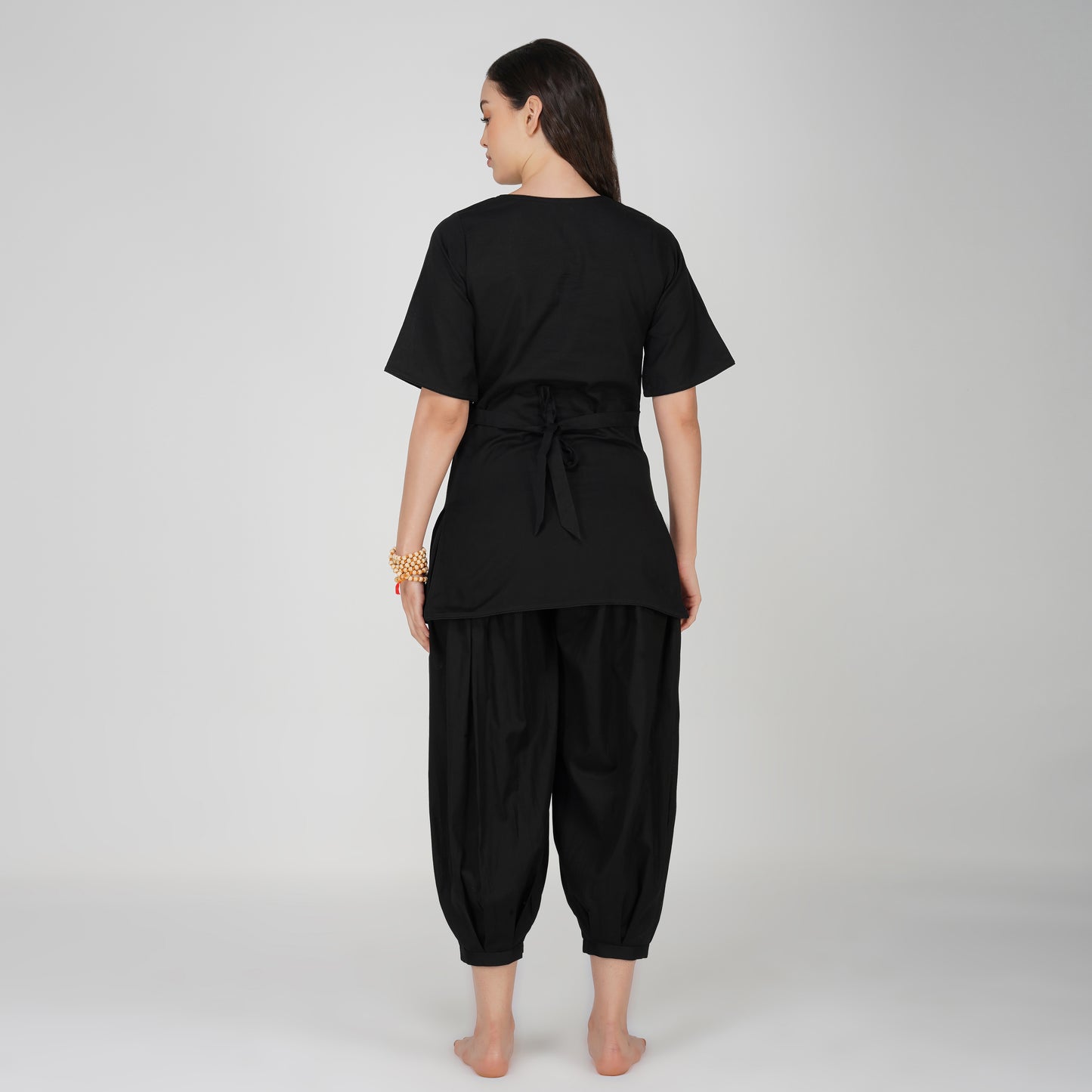 Women Cotton Yoga Pants and Yoga Top Set Black -Chakra