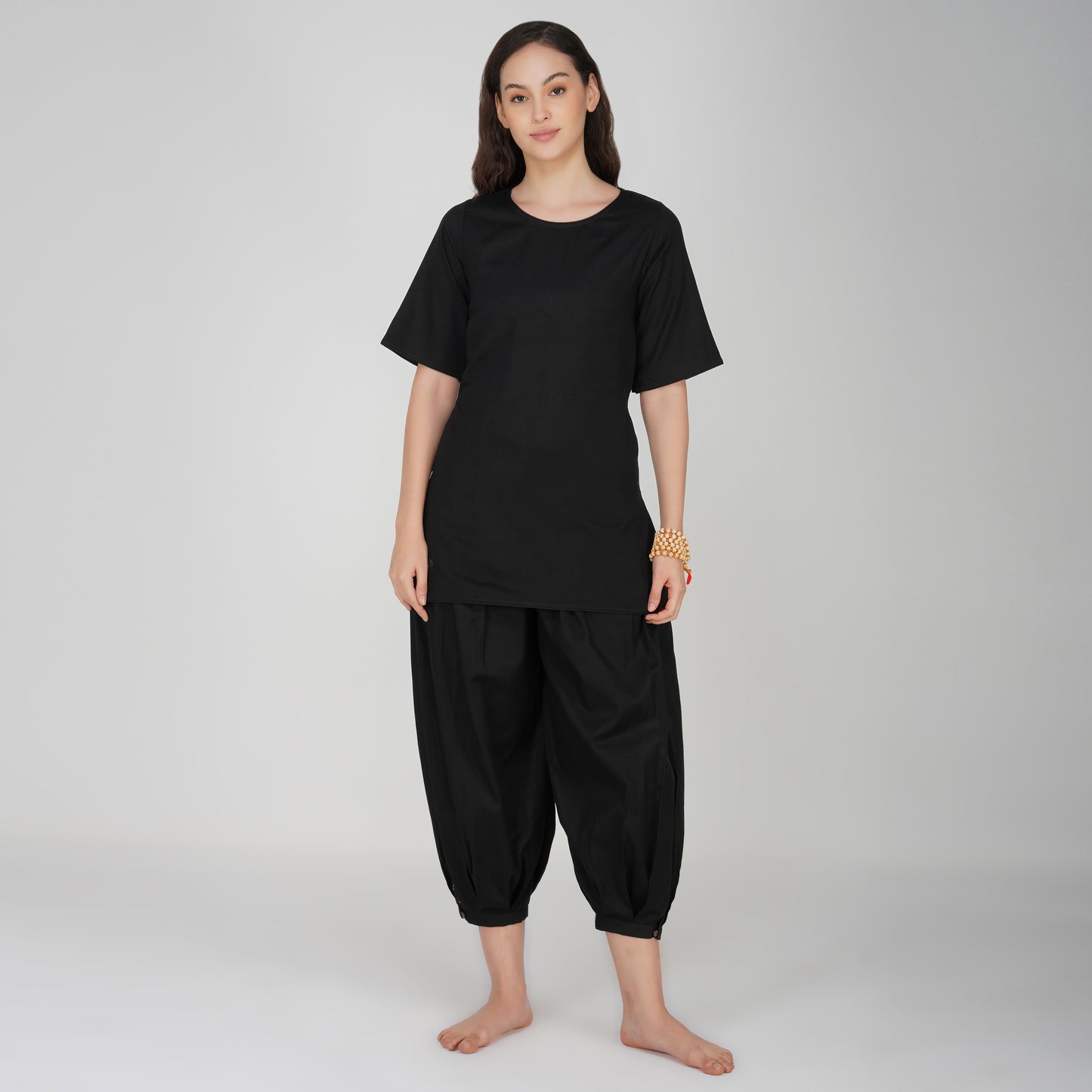 Women Cotton Yoga Pants and Yoga Top Set Black -Chakra