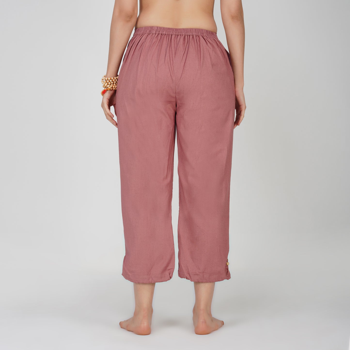 Women Cotton Yoga Pants with string pull Pink -Ananda