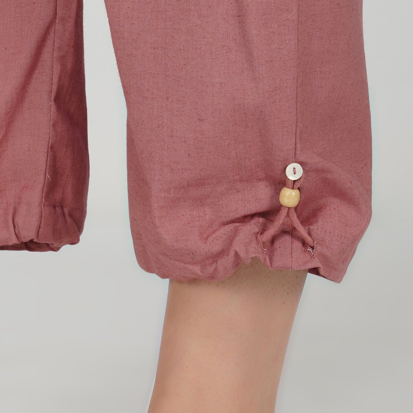 Women Cotton Yoga Pants with string pull Pink -Ananda