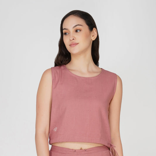 Women Cotton Yoga Crop Top Pink -Ananda