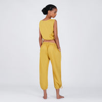 Women Cotton Yoga Pants and Yoga Top Set Yellow -Ananda