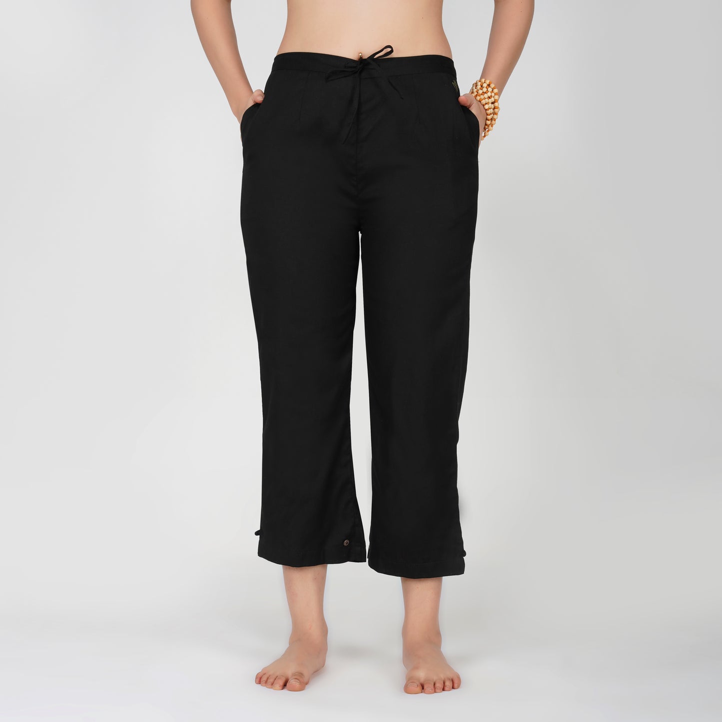 Women Cotton Yoga Pants Black -Chandra
